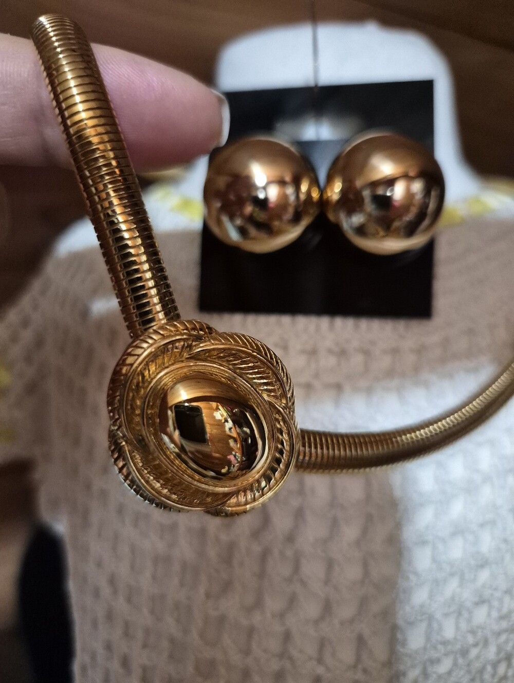 Trifari Gold-tone Omega Necklace And Earrings